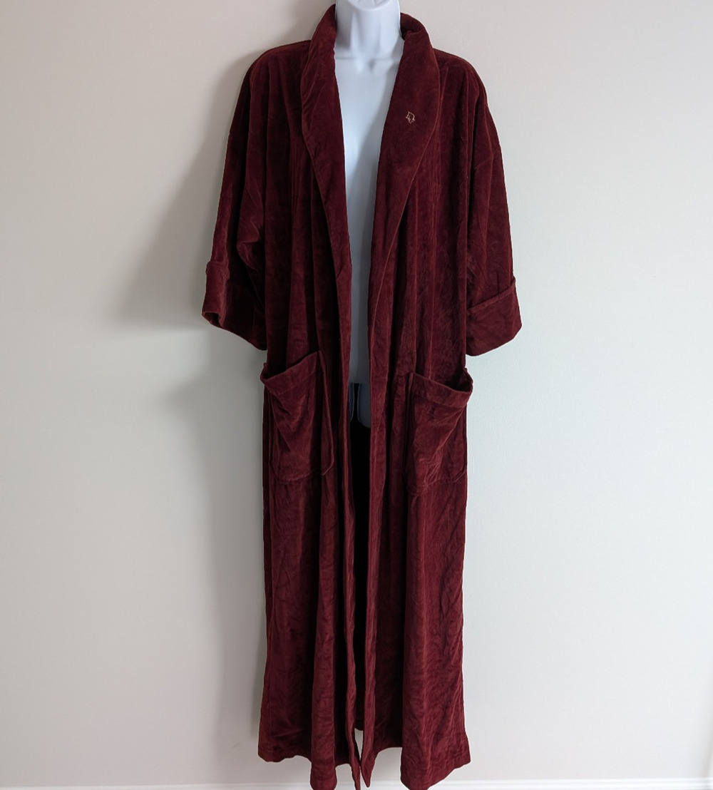 Vintage Christian Dior Robe One Size Red Velour Quiet Luxury Bath Old Money